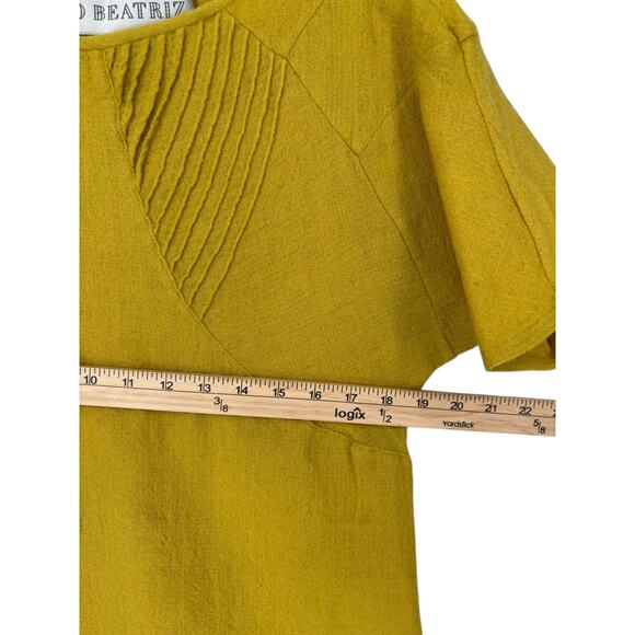 Lerario Beatriz 100% Wool Dolman Sleeve Top Chartreuse Size 10 Lagenlook Modern - Picture 9 of 10